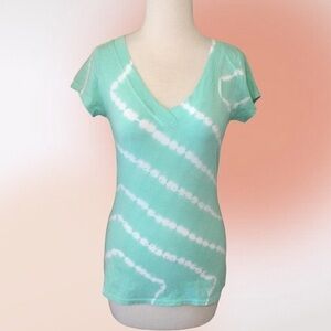 INC International Concepts Green White Embellished Tie Dye V Neck Tee Shirt S